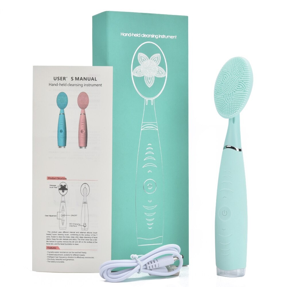 Perie Electrica pentru Ten, Curatare Faciala cu Vibratii, Waterproof, USB YJK-038 BLUE - 1 | YEO