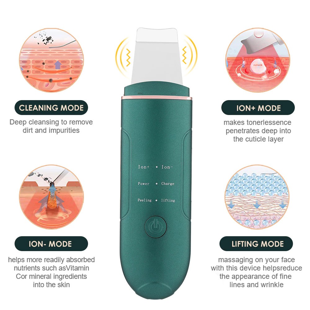 Dispozitiv Pentru Curatare Faciala Si Pilling Ultrasonic 1.5W, Verde - 3 | YEO