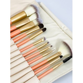 Set 12 Pensule Pentru Makeup cu Husa Inclusa Crem