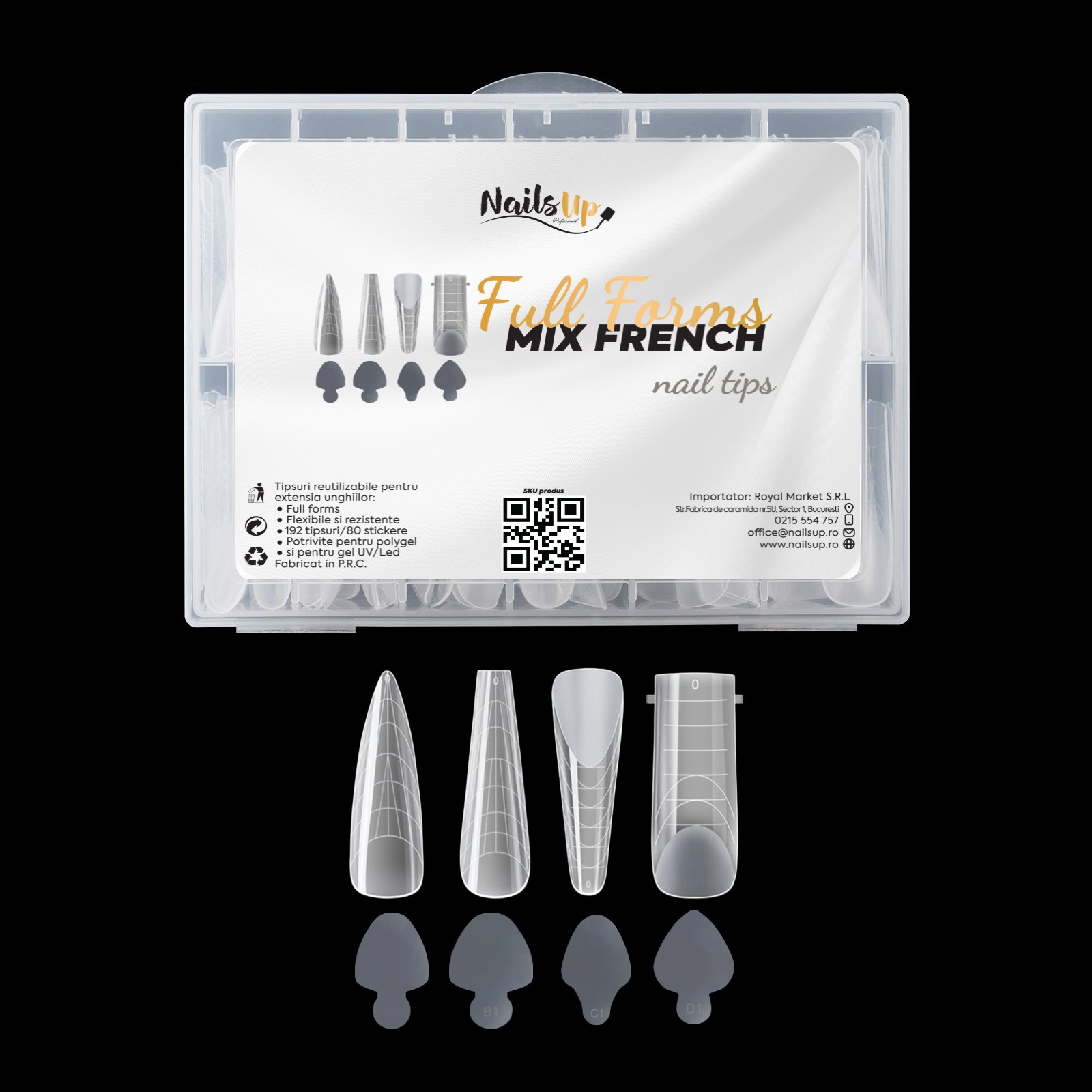 Tipsuri Full Forms MIX FRENCH NailsUp reutilizabile 192 pcs, 96 sticker french 192 poza noua reduceri 2022