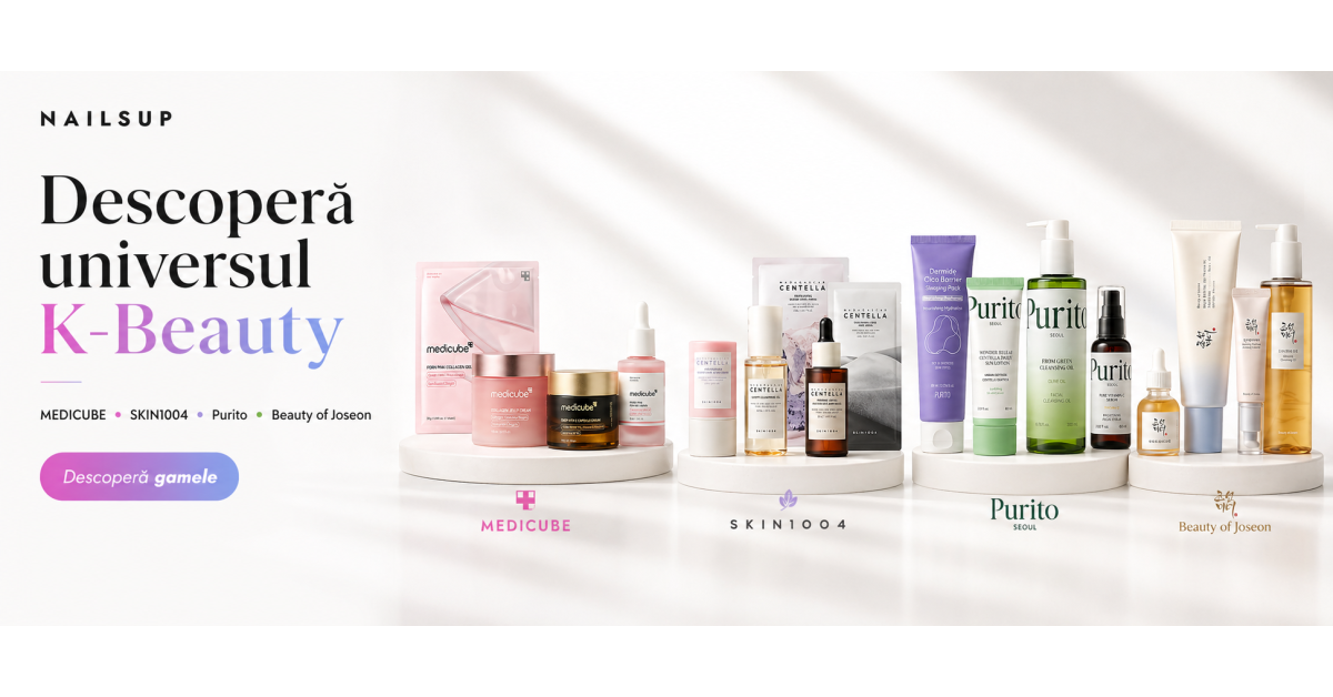Branduri coreene de skincare pe NAILSUP: Medicube, SKIN1004, Purito, Beauty of Joseon + Gerovital pentru glow, hidratare și anti-aging