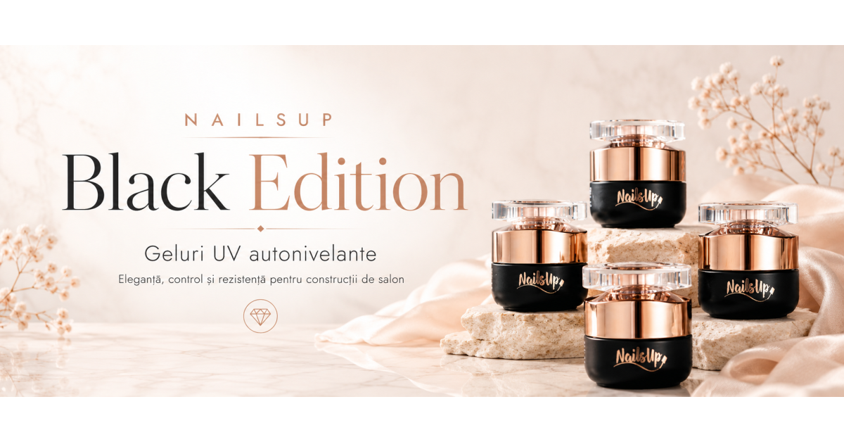 Black Edition NAILSUP: geluri UV autonivelante pentru construcție, tipsuri, șabloane și tehnica fără pilă