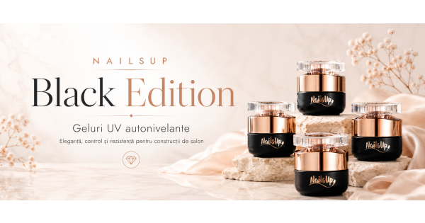 Black Edition NAILSUP: geluri UV autonivelante pentru construcție, tipsuri, șabloane și tehnica fără pilă