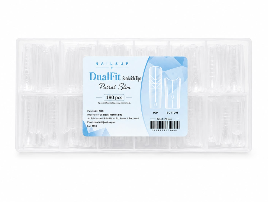 NAILSUP Dual Fit Sandwich Tips – Pătrat Slim