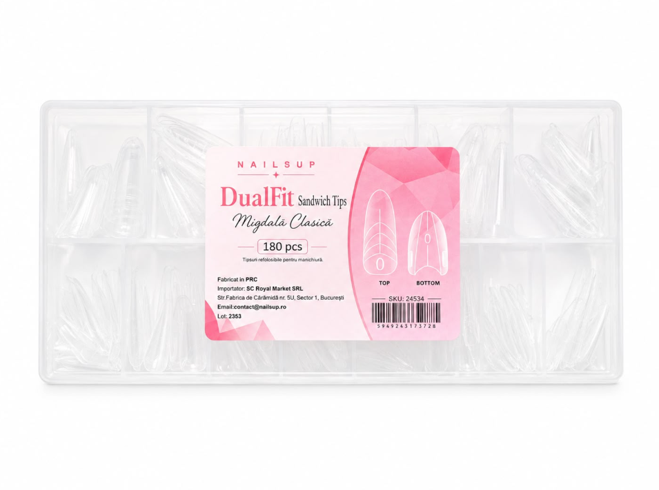 NAILSUP Dual Fit Sandwich Tips – Migdală Clasică
