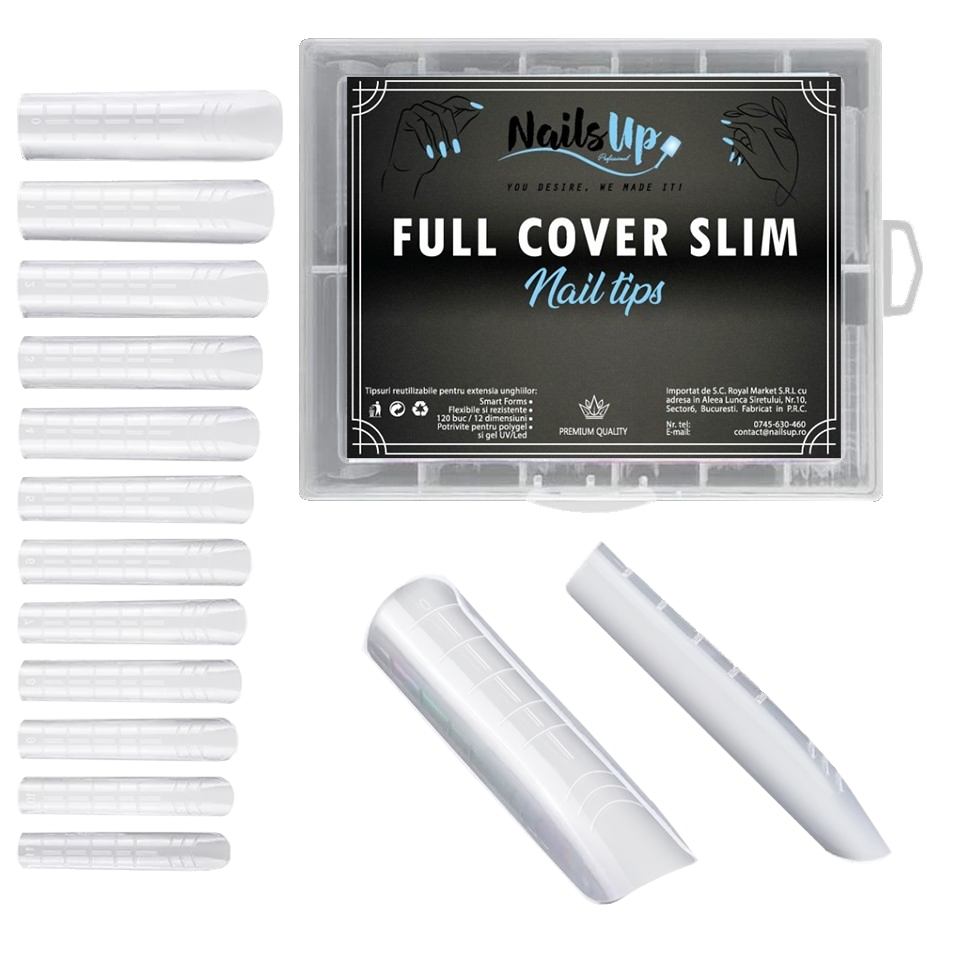 Tipsuri Reutilizabile NAILSUP Full Cover Slim Pătrate Naturale, 120 buc