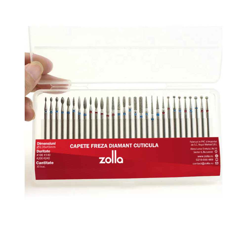 Set Capete Freză Unghii Zolla pentru freză electrică profesională 30 buc