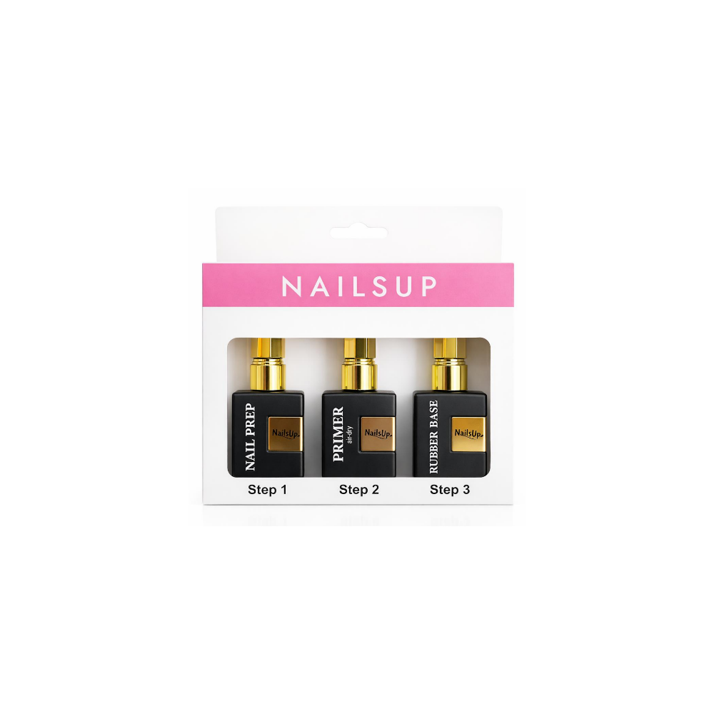 Set Profesional NAILSUP pentru Pregătirea Unghiei cu Nail Prep, Primer și Rubber Base