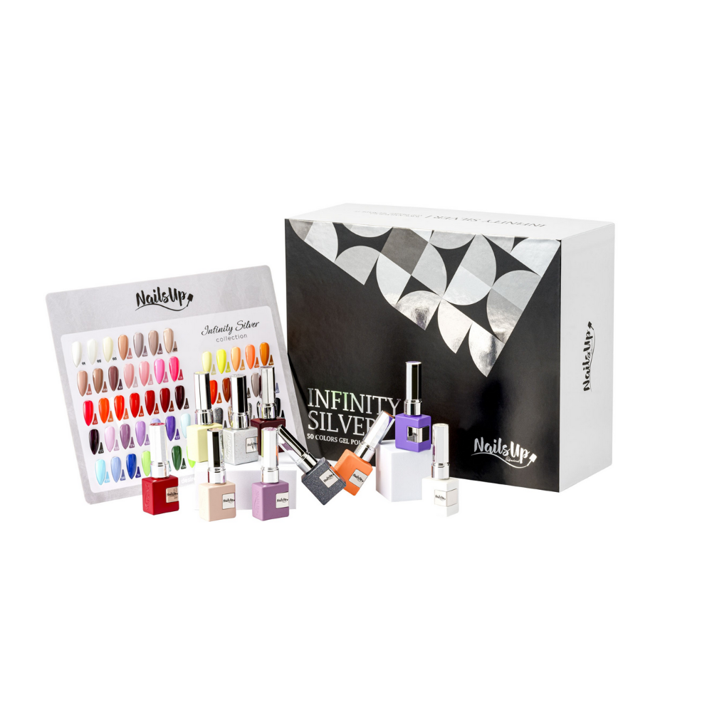 Set Ojă Semipermanentă NAILSUP Infinity Silver 49 culori Top Coat Tempered Catalog Cadou