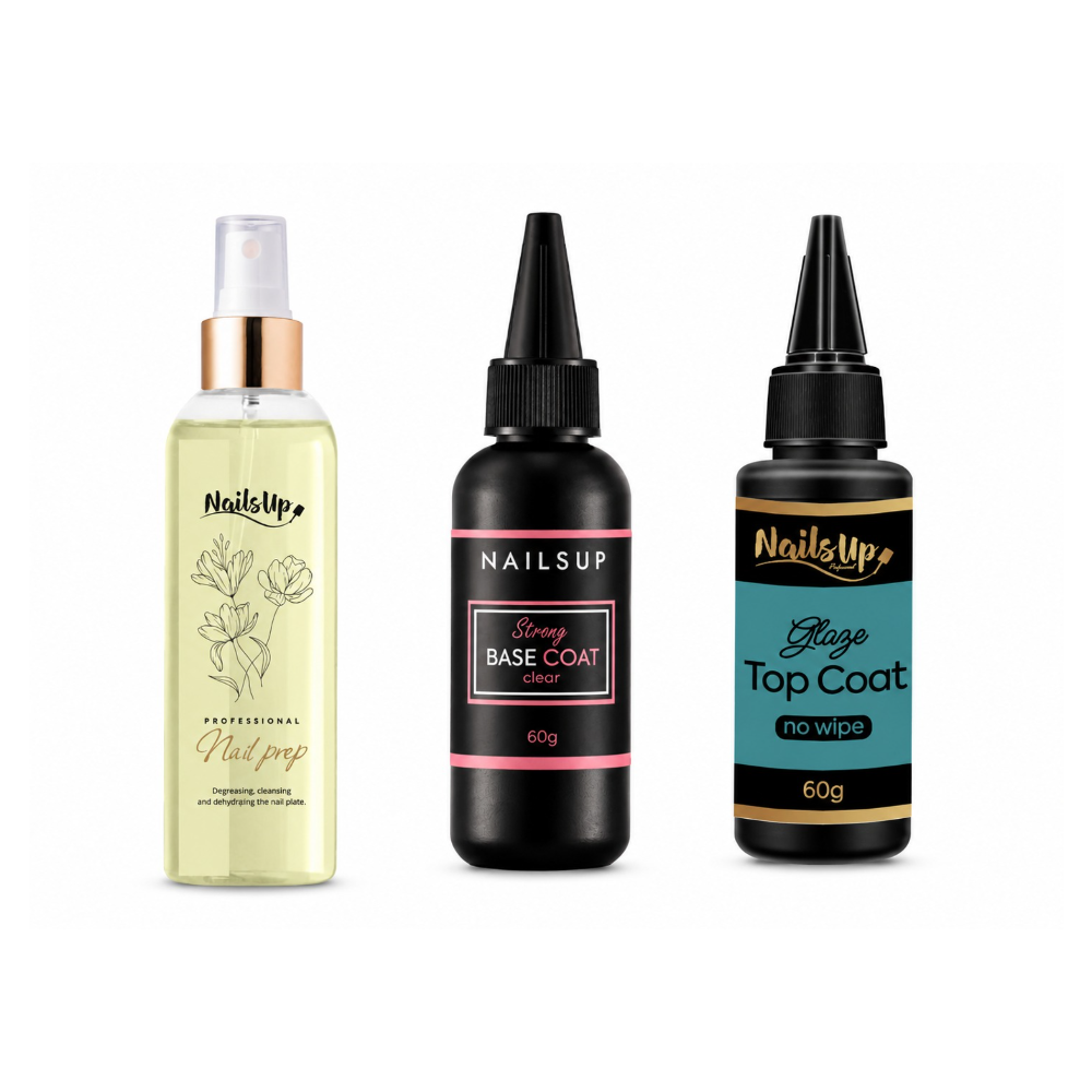 NAILSUP Professional Nail Prep Rubber Base Coat Top Coat No Wipe