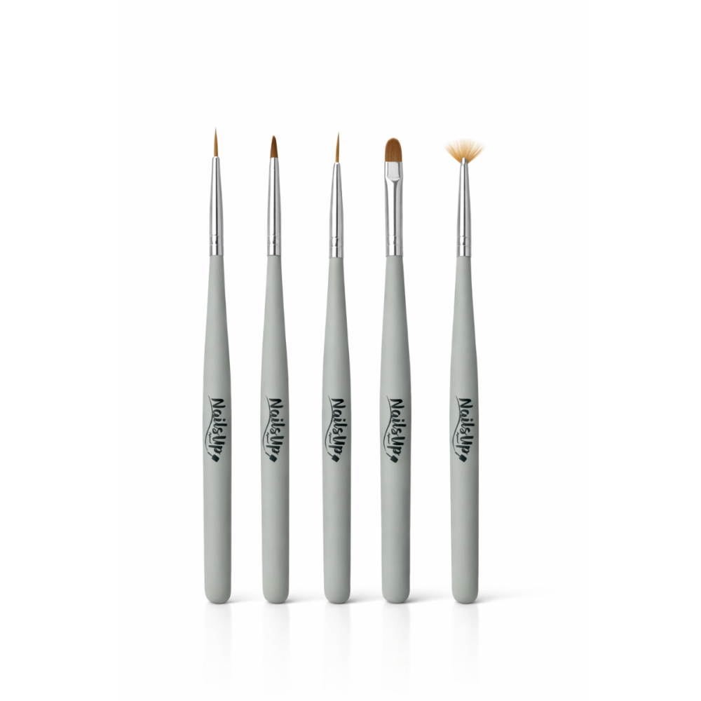 Set 5 Pensule Nail Art NAILSUP Grey Color pentru linii fine și detalii