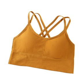 Bustiera pentru Sala, cu Bretele si Spate Gol, Fara Cusaturi, Model Push Up, Marime Universala, Galben,    MIX14101