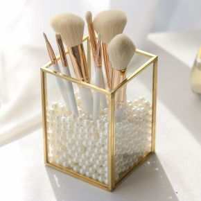 Suport pensule Makeup cu Perle, Gold