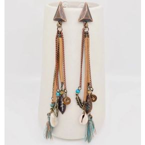Cercei Lungi cu Ciucuri si Lant Model Boho Chic