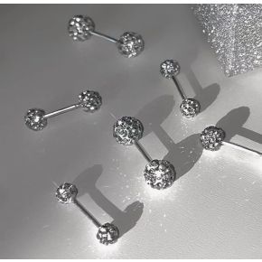 Cercei Argintii Model Bila cu Pietre Piercing 4mm
