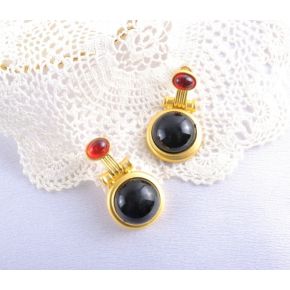 Cercei Aurii Model Elegant cu Perla Neagra