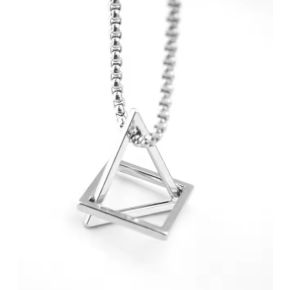 Lant Argintiu cu Pandantiv Geometric Triunghi/Patrat