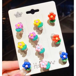 Set 5 Perechi de Cercei pentru Copii Flori Multicolore - M1