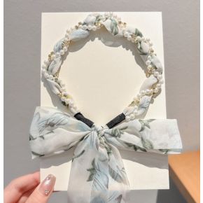 Cordeluta Bleu pentru Coafat Parul Model Perle cu Panglica