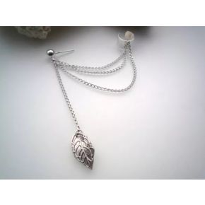 Cercel Argintiu tip Ear Cuff Model Lant cu Frunza