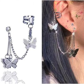 Cercel Argintiu tip Ear Cuff Model Lant cu Fluturi