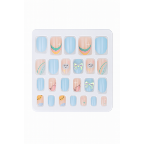 Set 24 Unghii False Pastel Rainbow & Bows