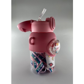 Cana cu pai pentru copii, Antipicurare, Astronaut Roz, Cu Snur, 600 ml,   MIX13568