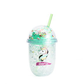 Cana cu Pai Model Unicorn, Multicolor, Plastic, 300 ml   MIX15002
