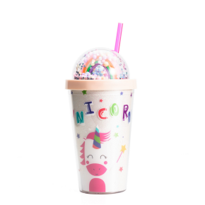 Cana cu Pai Unicor, Curcubeu si Bombonele, Plastic, Multicolor, 450 ml  MIX15004