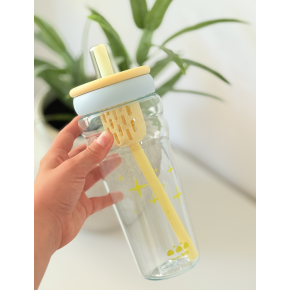 Cana cu Pai, model cu Stelute, cu Maner, Plastic, Galben, 500 ml   MIX15055