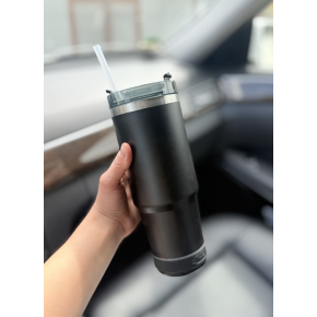  Termos pentru Adulti, cu Perete Dublu si Pai, Boxa Bluetooth Detasabila, Cablu Incarcare Inclus, Negru, 890 ml,MIX14997