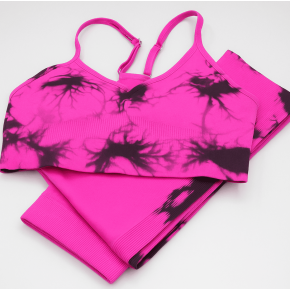 Set pentru Sala Fucsia/Black 2 piese, Colanti si Bustiera, Model Tie-Dye - S, MIX15475-2156