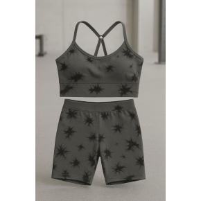 Set pentru Sala Grey/Black 2 piese, Pantalon scurt si Bustiera, Model Tie-Dye - M, MIX15476-2160