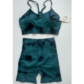 Set pentru Sala Green/Black 2 piese, Pantalon Scurt si Bustiera, Model Tie-Dye - M, MIX15477-2163