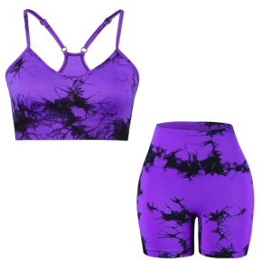 Set pentru Sala Purple/Black 2 piese, Pantalon Scurt si Bustiera, Model Tie-Dye - M, MIX15478-2166