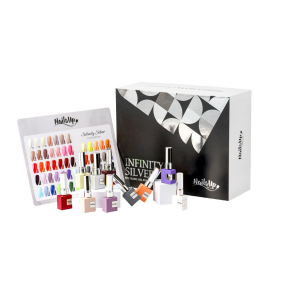 Set Ojă Semipermanentă NAILSUP Infinity Silver 49 Nuante cu Top Coat Tempered și Catalog Cadou