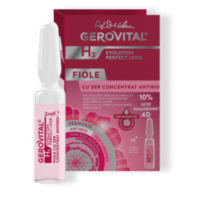 Gerovital Fiolă cu 10% Acid Hialuronic 4D - Ser Concentrat Antirid cu Efect Optic Instant, H3 Evolution Perfect Look, 2 ml