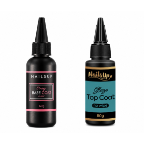 NAILSUP Professional Duo – Strong Base Coat Clear & Glaze Top Coat No Wipe 60g