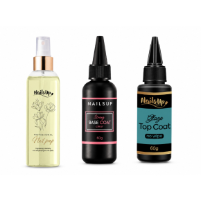 NAILSUP Professional Nail Prep 200ml, Rubber Base Coat, Top Coat No Wipe