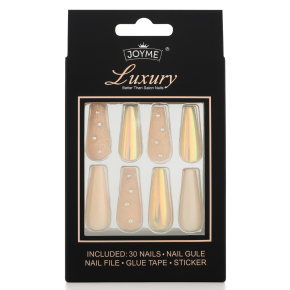 Set 30 Unghii False Balerina Press On Nude Sidefat cu Pietricele A032