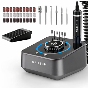 Freză Unghii Profesională NAILSUP 40000 RPM 48W Gri – Ultra Puternică pentru Tehnicieni & Salon