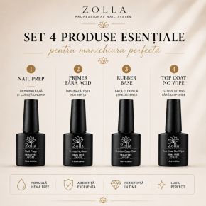 Set Profesional ZOLLA HEMA FREE cu Nail Prep, Primer, Rubber Base și Top Coat No Wipe
